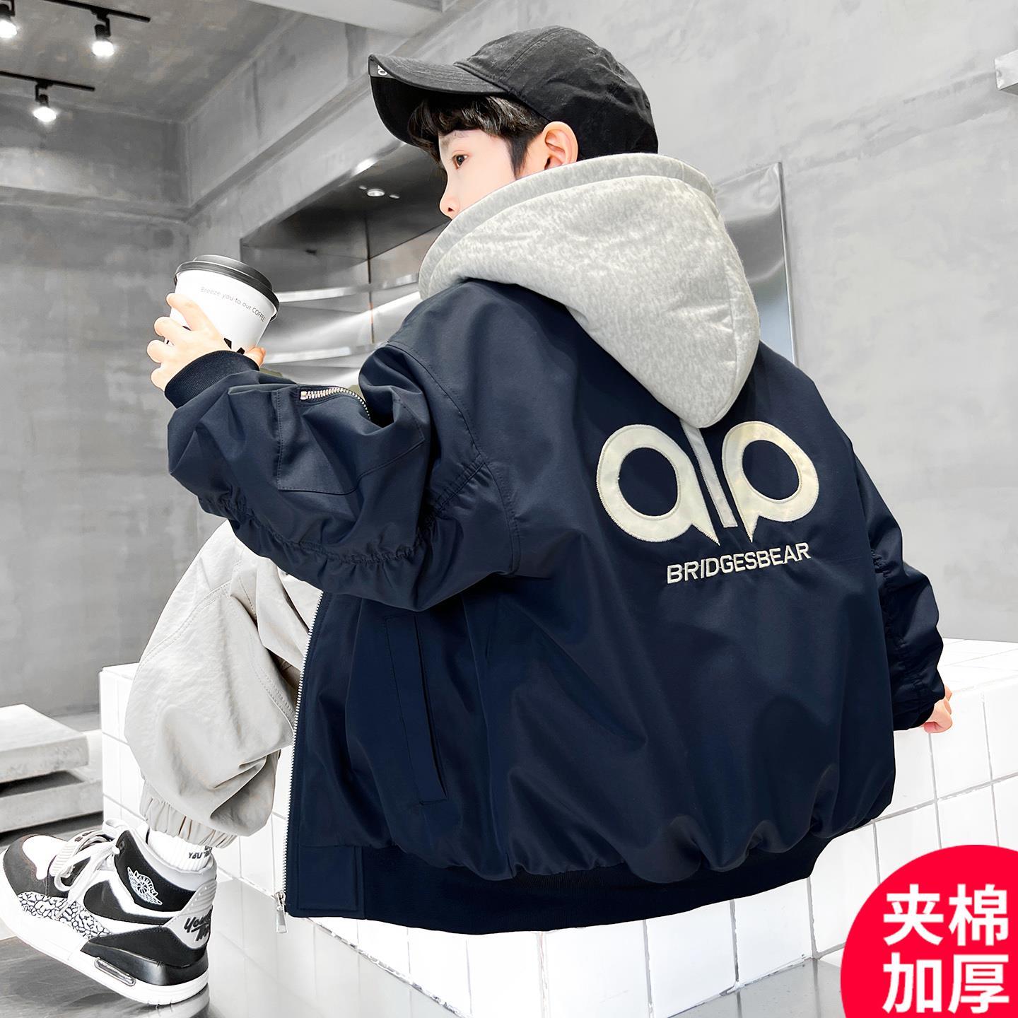 男童冬季棒球服外套2025新款冬装夹棉加厚中大童儿童男孩秋冬款潮