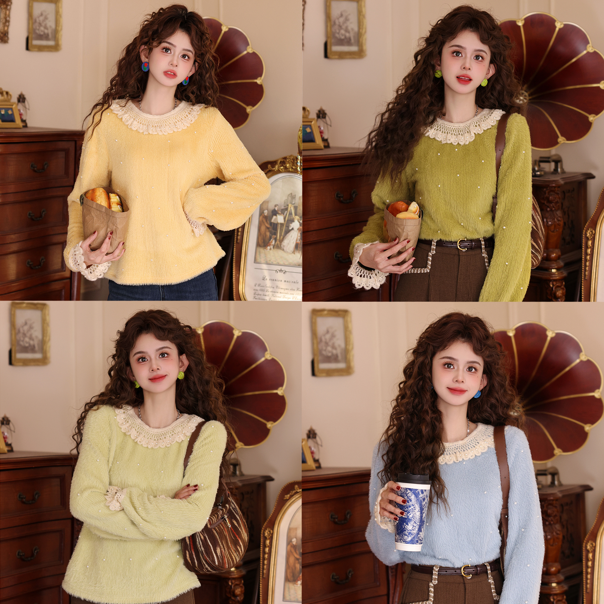 陈大器【奶黄包​​】复古港风针织休闲内搭女宽松内搭上衣JJ1689518