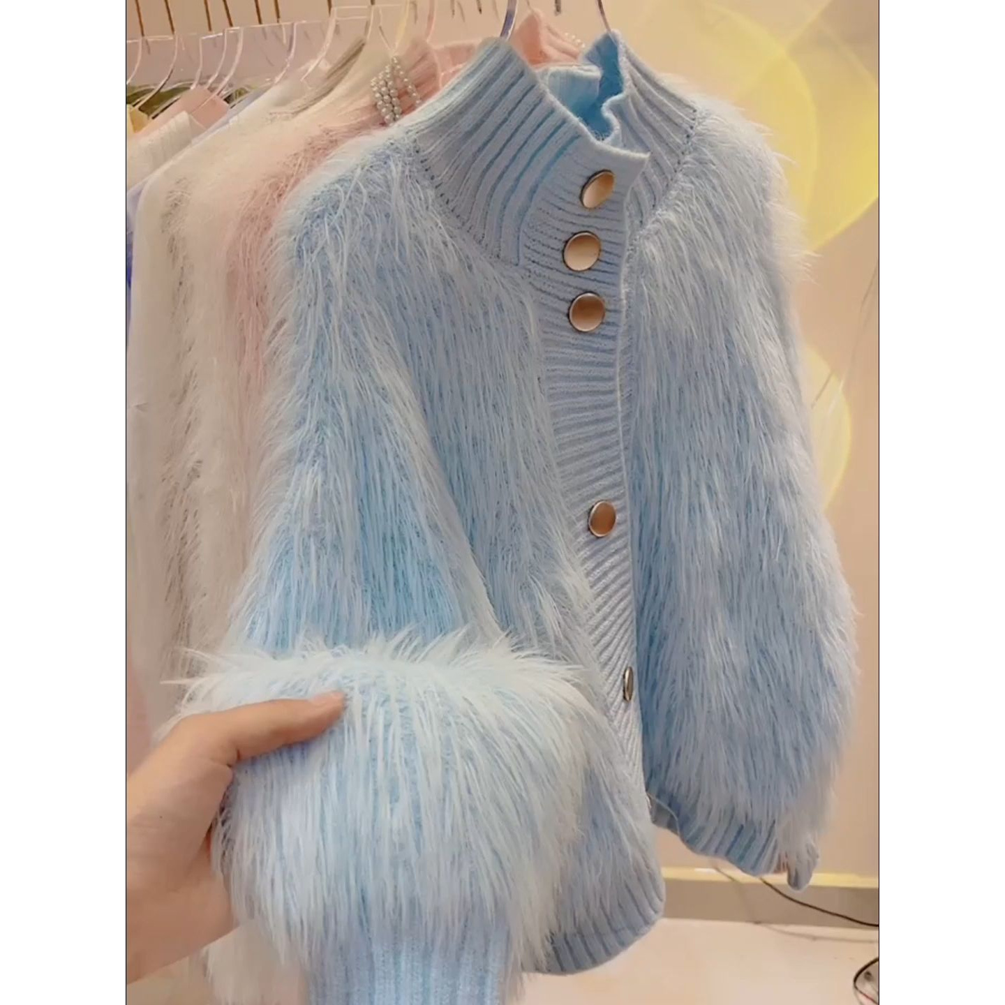 实物太美！高领软糯慵懒风毛衣秋冬女外穿韩版高级感针织开衫外套