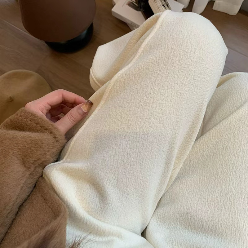 【蚕丝+绵羊毛】冬季加绒泡芙云朵纹显瘦垂感直筒阔腿裤2888