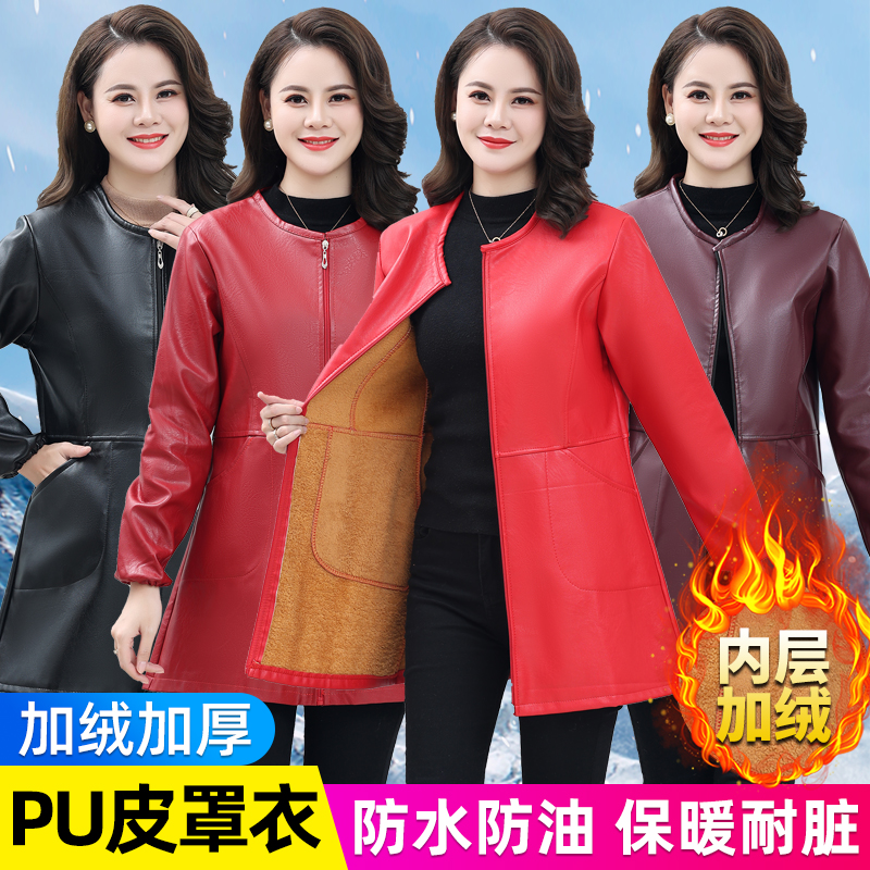 羽绒服皮罩衣成人女秋冬季加绒防水防油污工作服拉链长袖厨房围裙