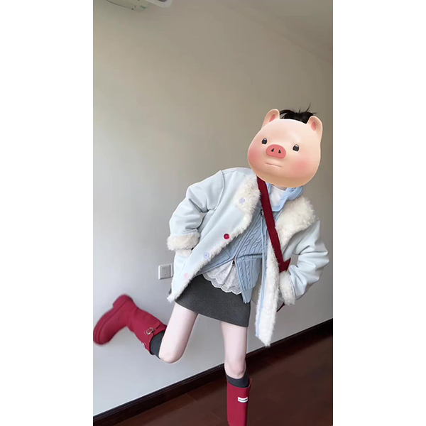 韩系秋冬新款短外套女秋冬新款甜美学院风加厚上衣毛衣裙子三件套