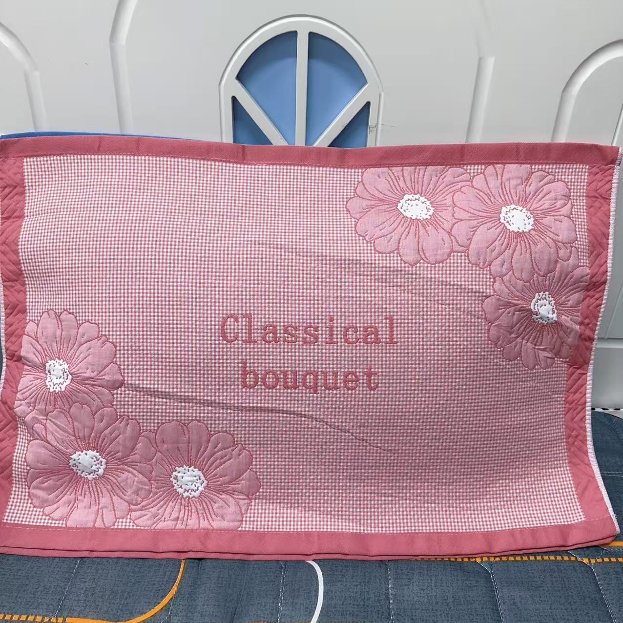 花开富贵  粉色  十层 精梳细沙枕巾棉纱布枕巾易洗全棉透气吸汗