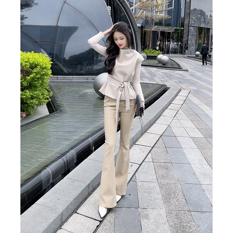 格润雅2025时髦秋冬三件套新款气质显瘦皮衣背心叠穿针织衫微喇裤