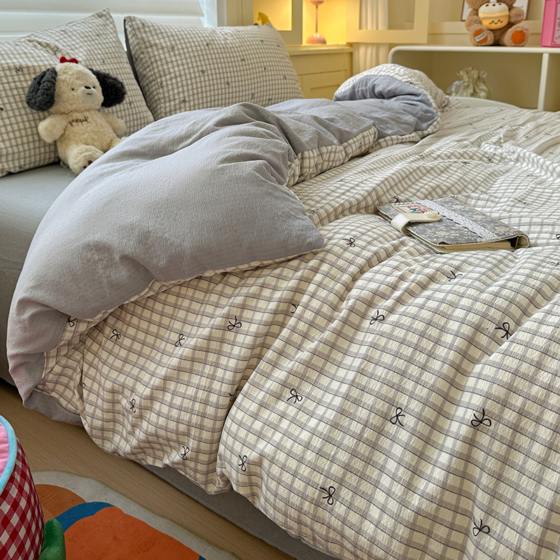 2025新款小清新双层纱床单款四件套非全棉纯棉床笠被套学生三件套