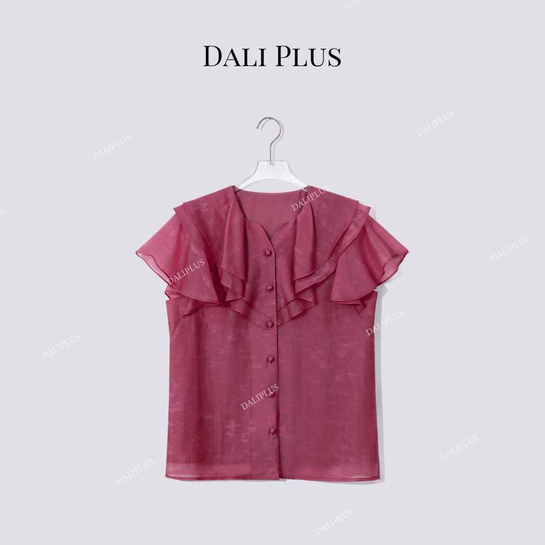DALI PLUS“超显白”火龙果色双层荷叶领优雅款飞袖衬衫-D5ST1241