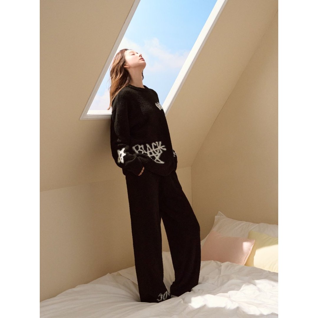 韩系潮流半边绒加绒加厚睡衣秋冬家居服女秋冬可外穿设计感五角星