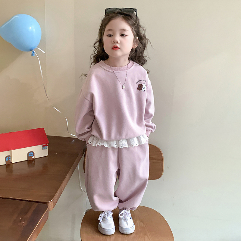 女童卫衣套装春秋季新款儿童洋气时髦秋装女宝背印花华棉两件套