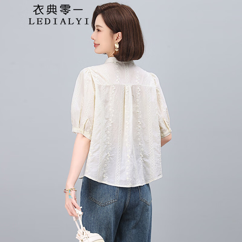 纯棉衬衫女装短袖2025夏季新款时尚气质显瘦中年小个子刺绣小衫