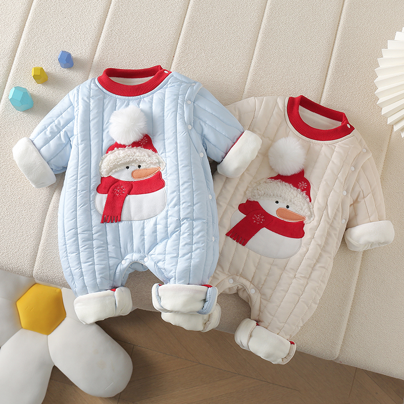 冬款雪人可爱宝宝衣服加厚婴儿冬季保暖连体衣爬爬服外穿