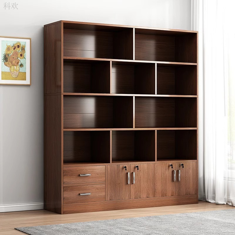 实木色书架置物架落地客厅办公室文件柜靠墙展示柜木实木置物架
