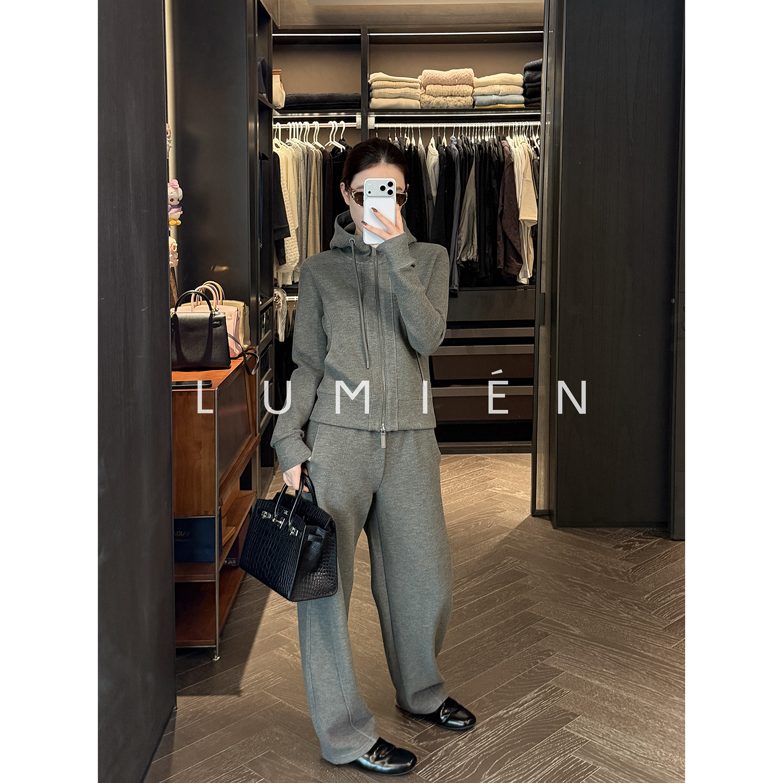 【LUMIEN 新品】休闲风双拉链设计绵羊毛上衣裤子两件套装LX5KZY283