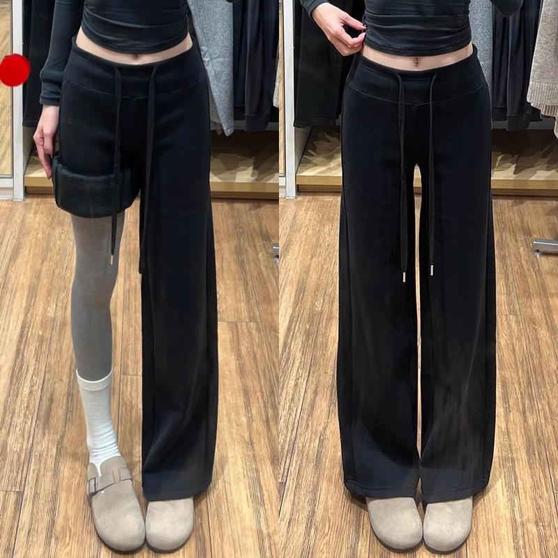 lulu加绒运动裤女秋冬2025新款高腰显瘦黑色卫裤辣妹小个子阔腿裤