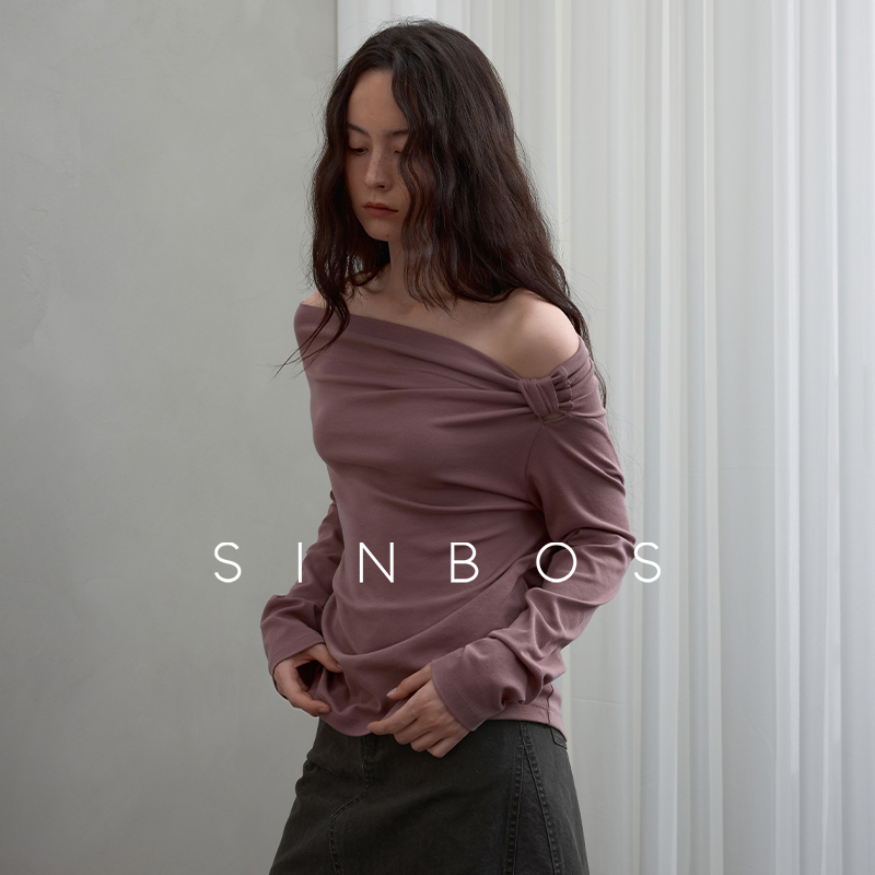 SINBOS瑰丽之夜 不对称优雅透气蝴蝶一字肩长袖卫衣女25秋季新款