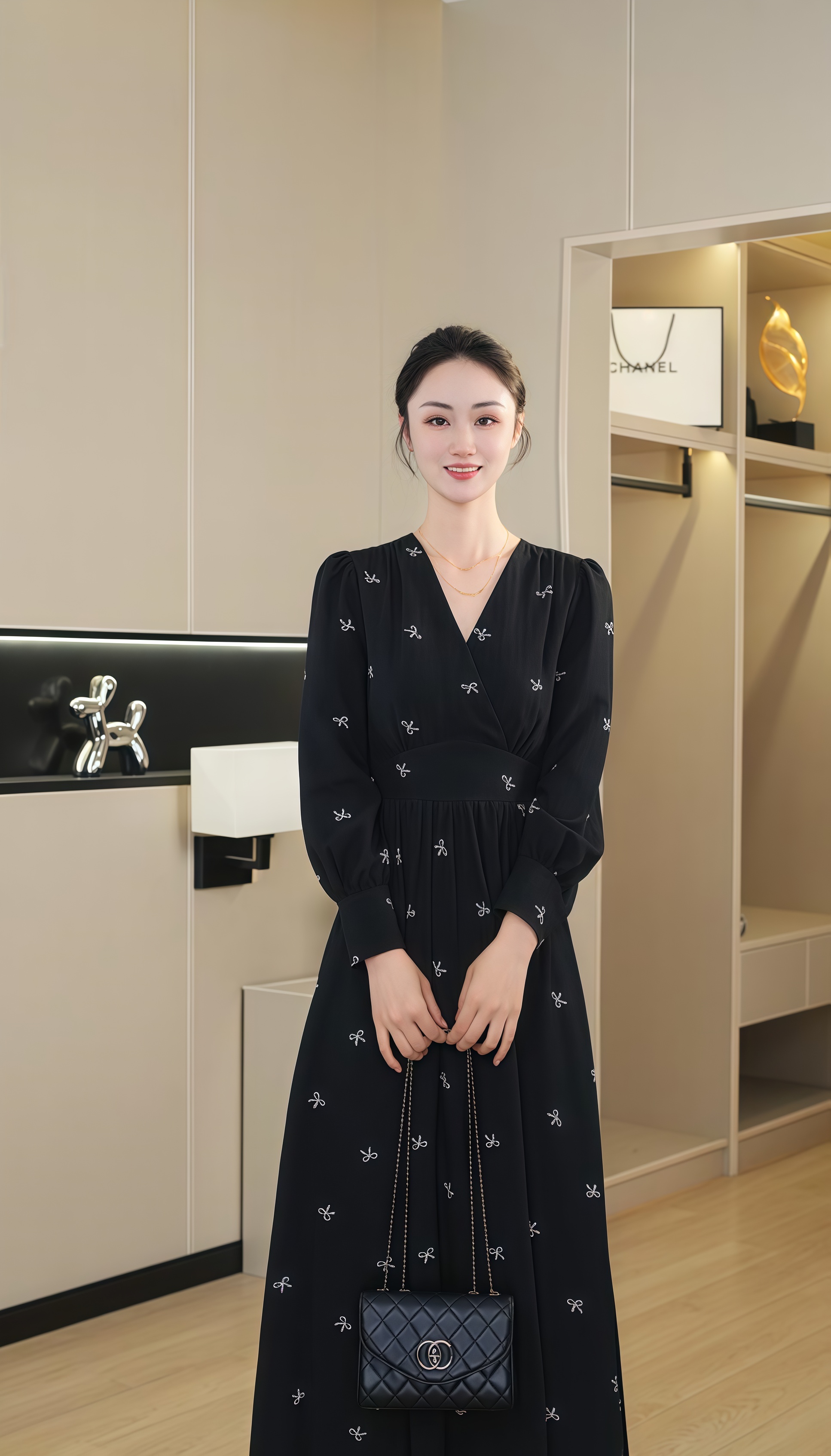 【海棠依旧】2025新款秋季时尚中腰印花法式高腰气质收腰显瘦连衣裙