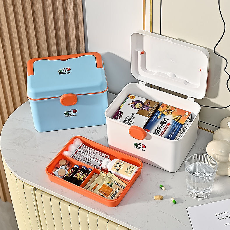 双层药箱家庭装家用大容量多层医药箱全套应急医护医疗药品收纳J