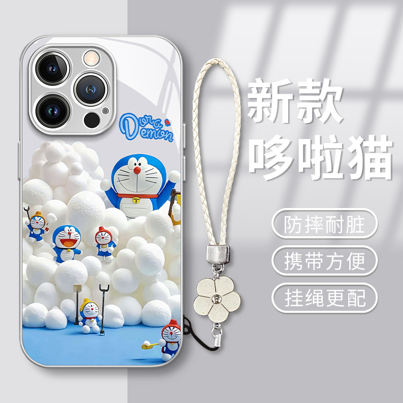 叮当猫适用于苹果15华为vivo/oppo小米iPhone16pro电镀玻璃手机壳