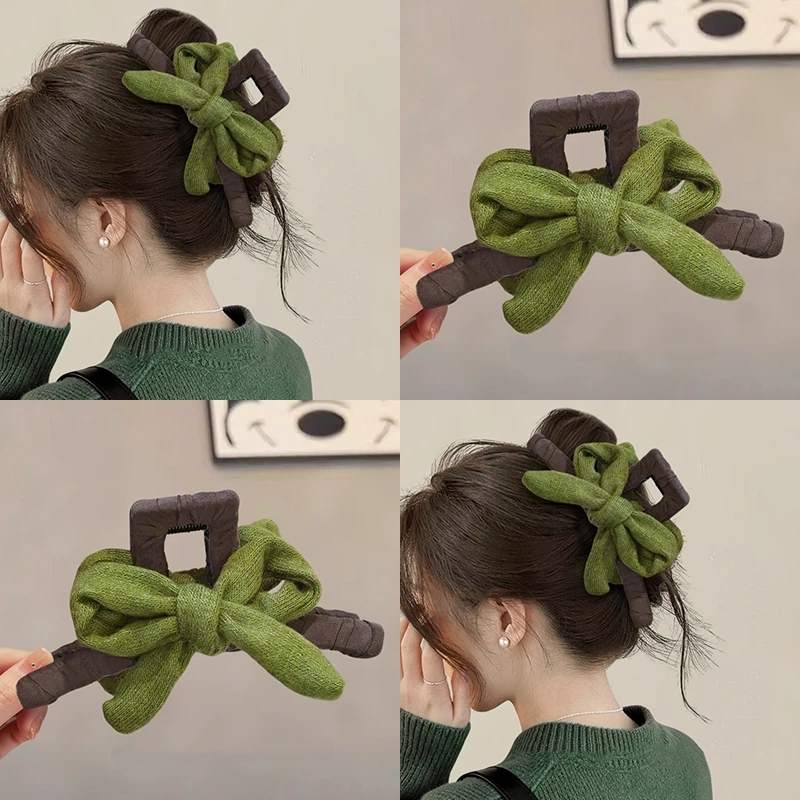 森系甜美绿色蝴蝶结盘发抓夹女2025新款高级感法式优雅大号鲨鱼发