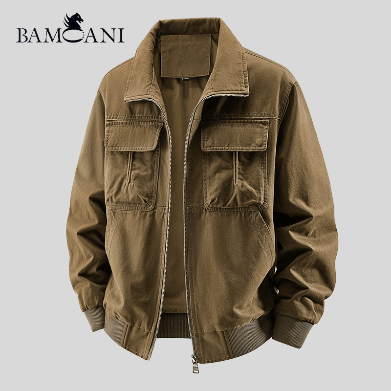 秋季新款夹克外套商务纯棉男款春秋复古工装爆款行政夹克外套翻领