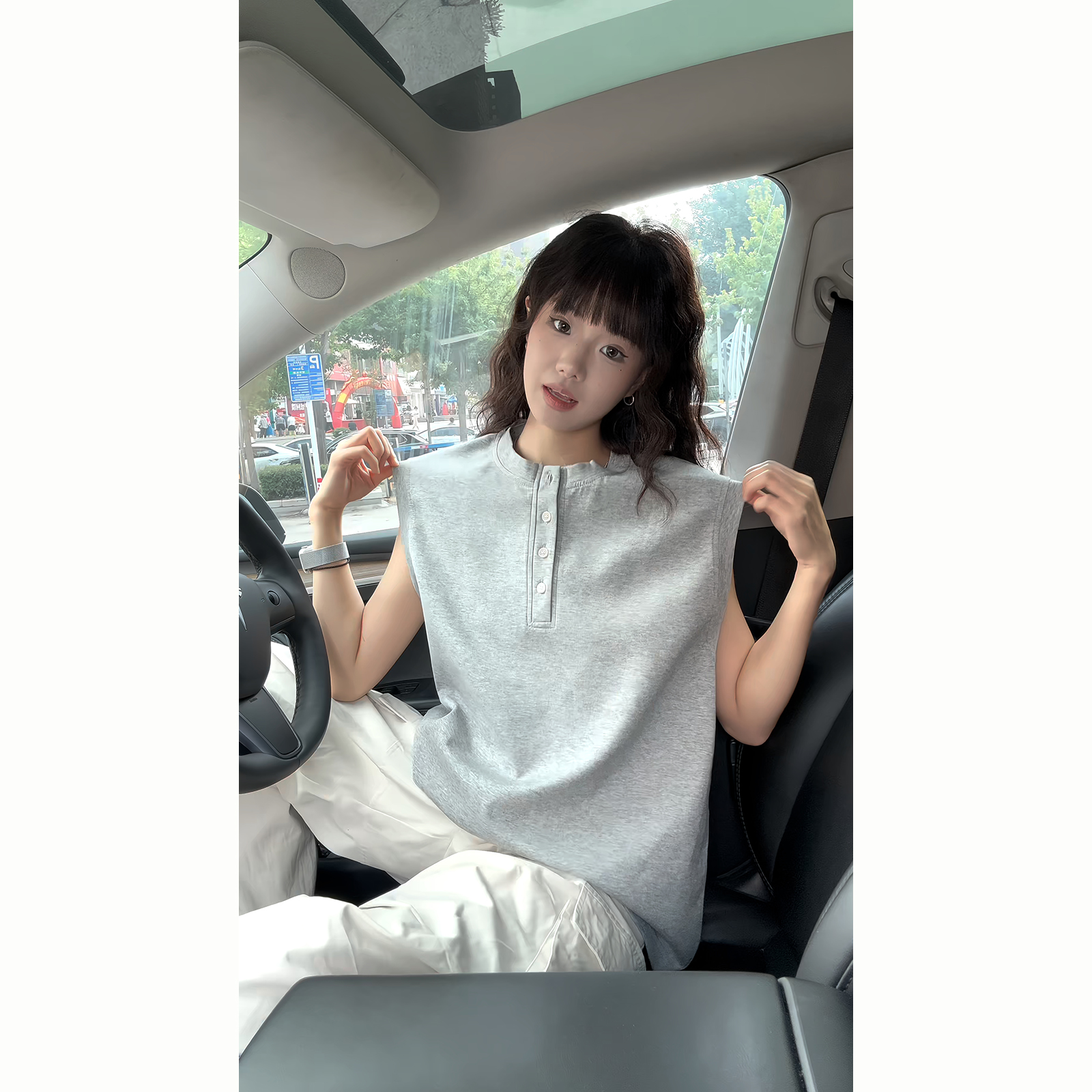 曼巴棉亨利领无袖t恤男款夏季美式复古运动背心薄款透气凉感坎肩