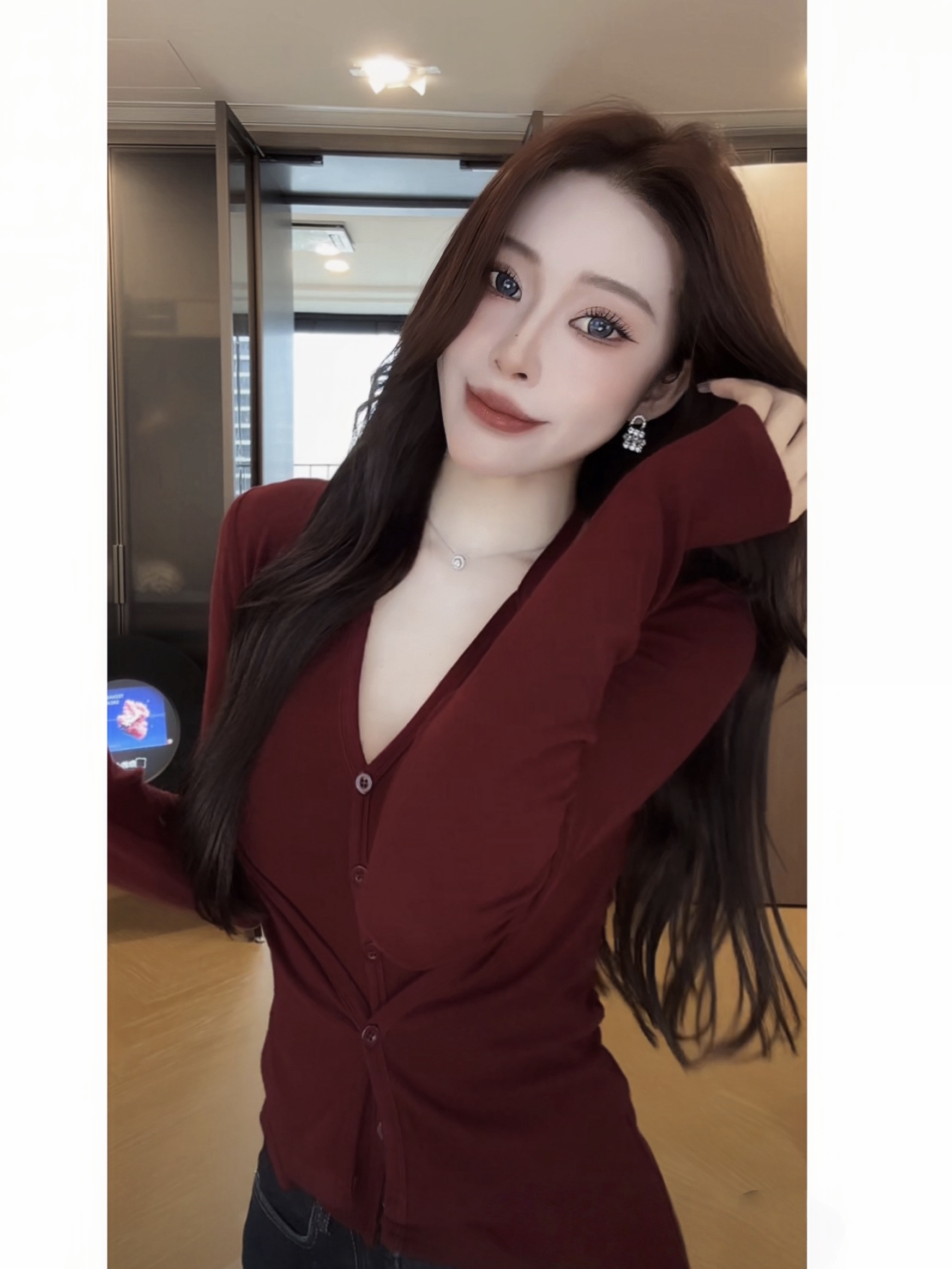 2025秋季新款气质挂脖设计假两件拼接打底衫长袖显瘦纯欲女