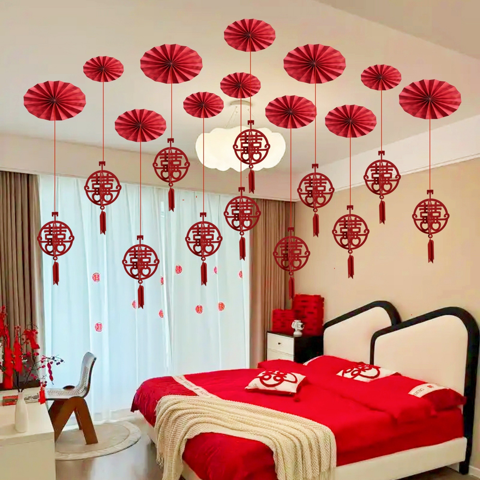 婚房布置喜字吊坠结婚装饰拉花套装男方女方婚礼卧室客厅婚庆用品