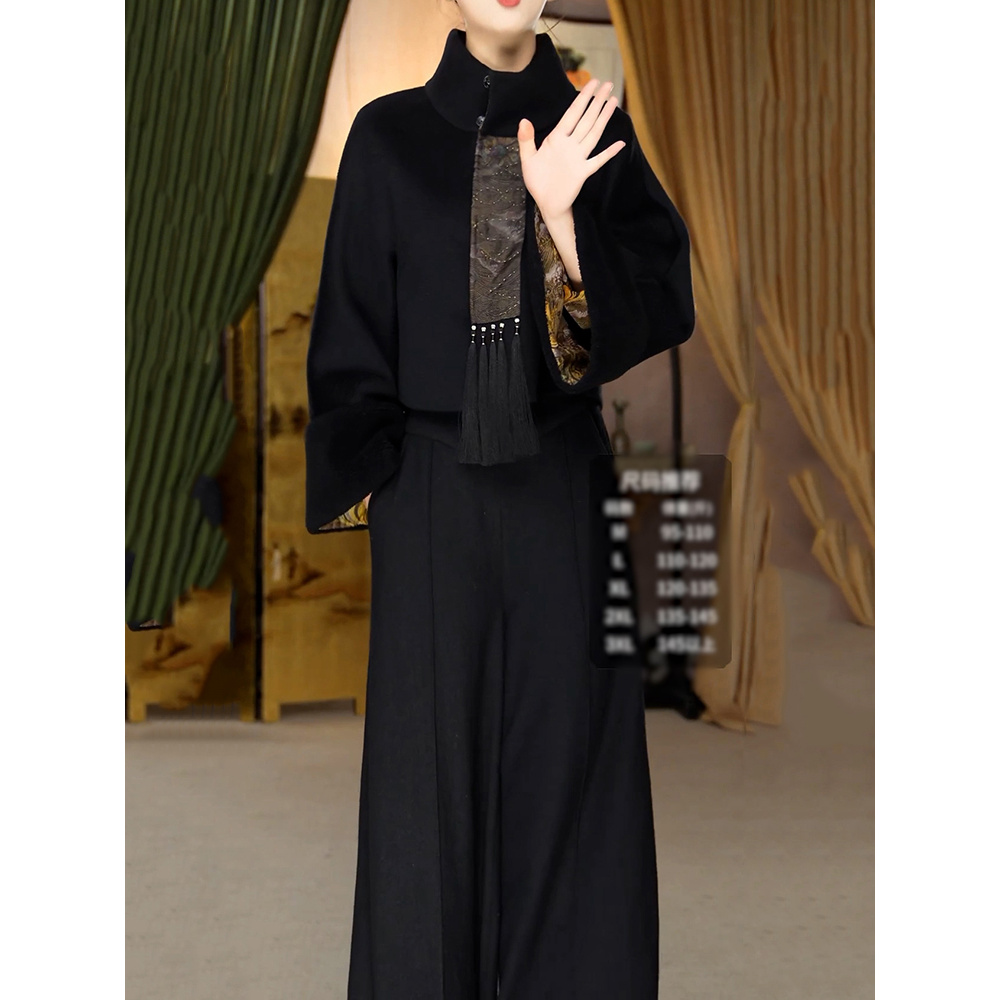 复古文艺风高级感裤套装女2025秋季新款端庄优雅长袖上衣+阔腿裤