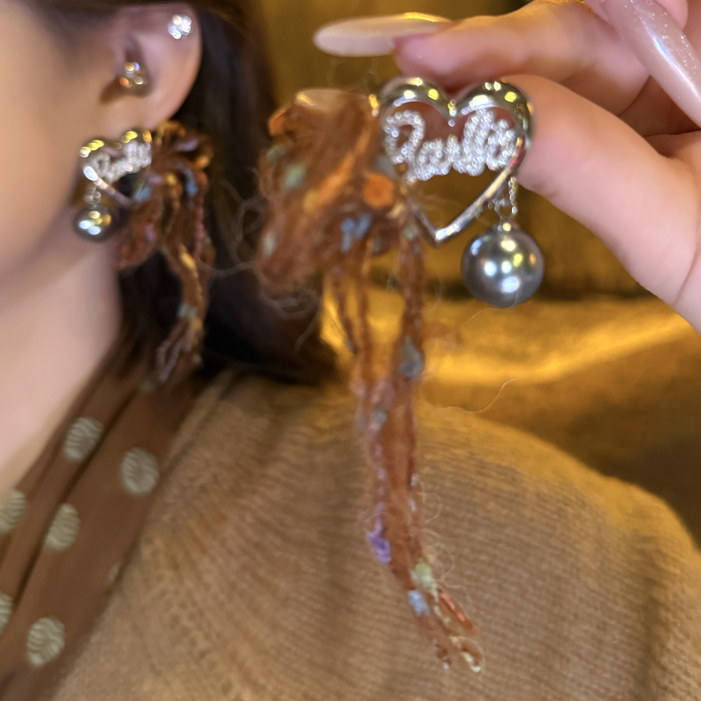 铜合金耳饰 秋冬氛围感美拉德毛线耳环创意时尚小众设计耳饰