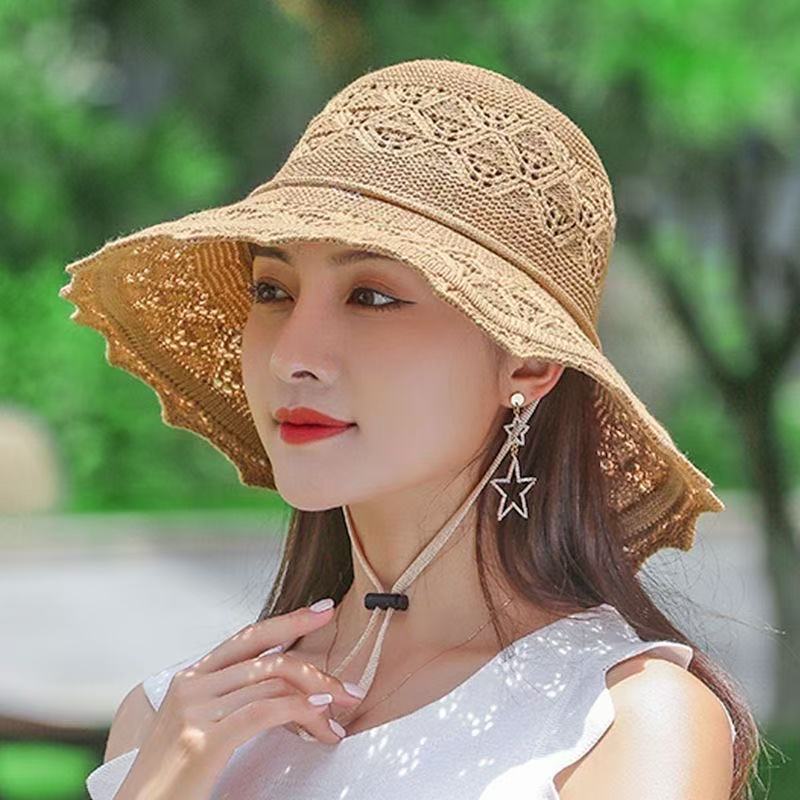 新款夏季女韩版遮阳帽大檐帽花边防晒遮阳防晒帽可折叠沙滩帽子