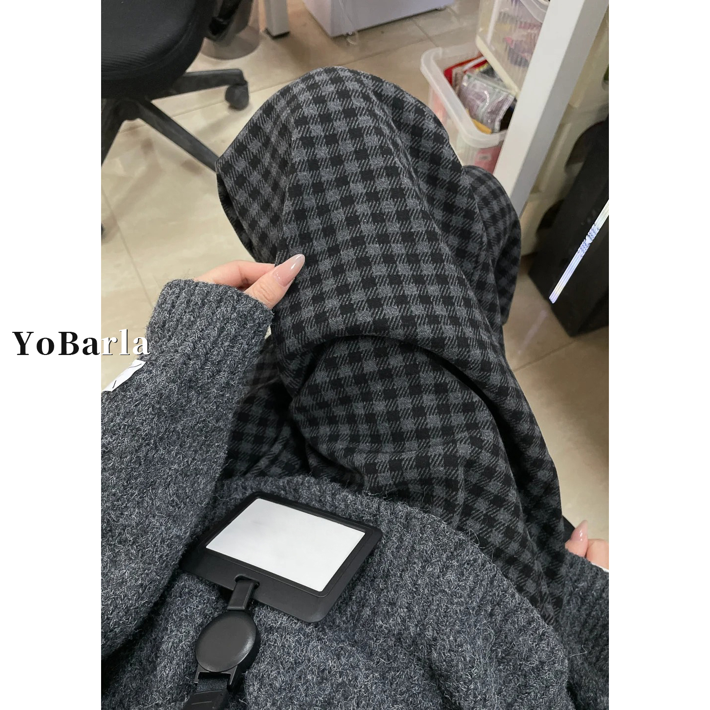 黑灰色格子休闲直筒裤女冬季加绒大码胖mm宽松慵懒垂感阔腿裤