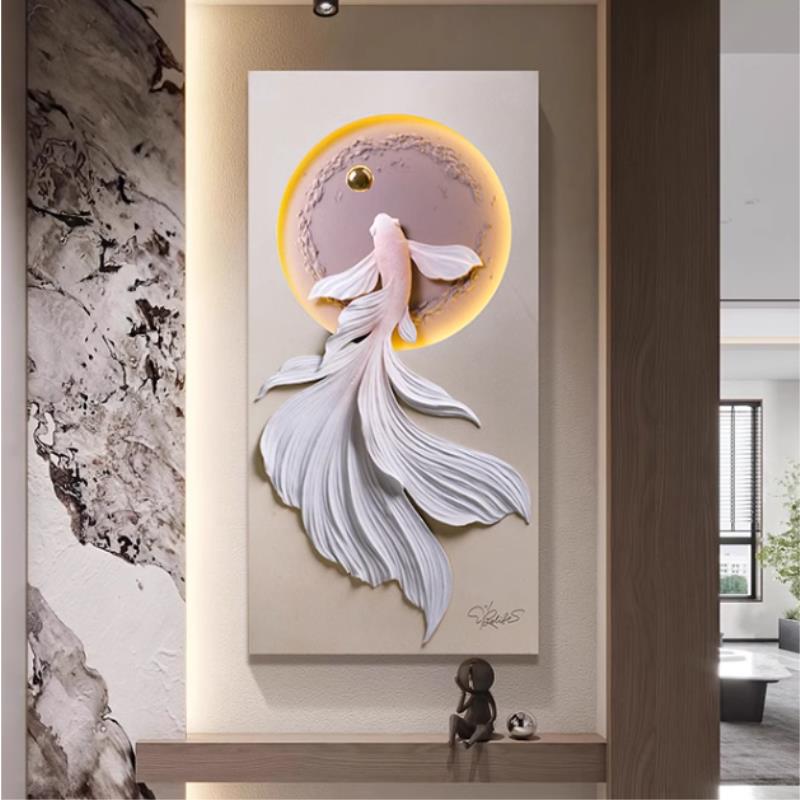 RELIFE/福雕家饰（悠然上游）3D立体浮雕带灯入户玄关高档装饰画