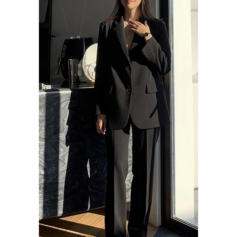 FAVMARTHA春秋新款西装套装女大学生答辩西服黑色外套教资工作