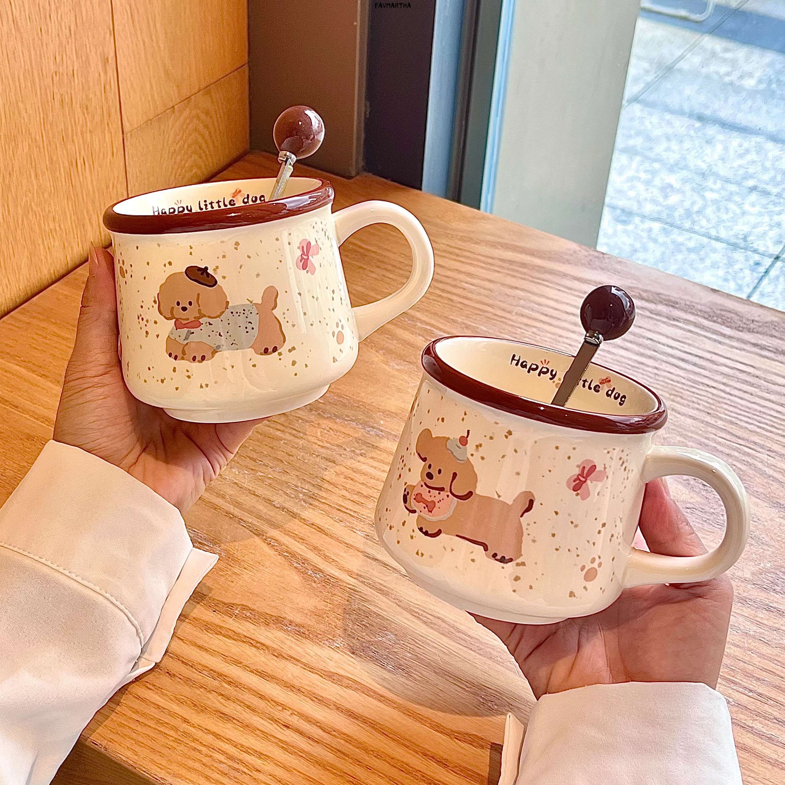 高颜值ins风马克杯可爱小狗咖啡杯子家用陶瓷水杯送女生生日礼物