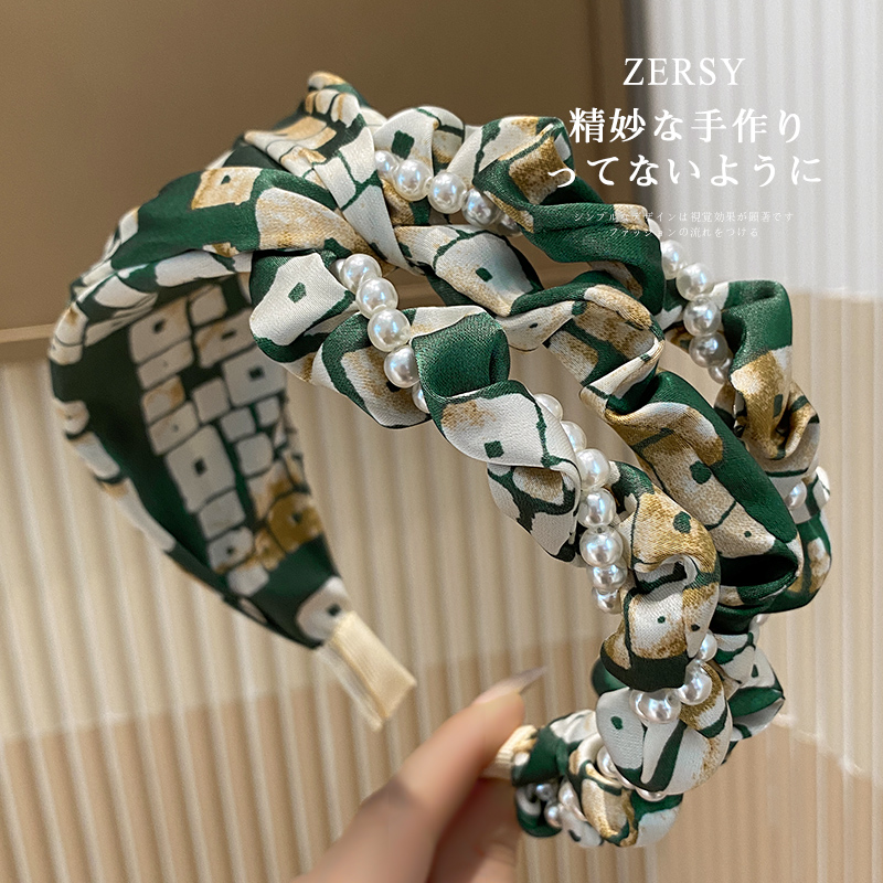 2025新款珍珠缠绕发箍气质百搭压发发捆时尚宽边印花发卡头饰发饰