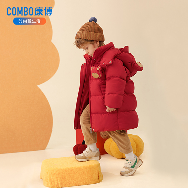 combo/康博2025新款冬季连帽小熊猫加厚时尚简约中长款极寒羽绒服