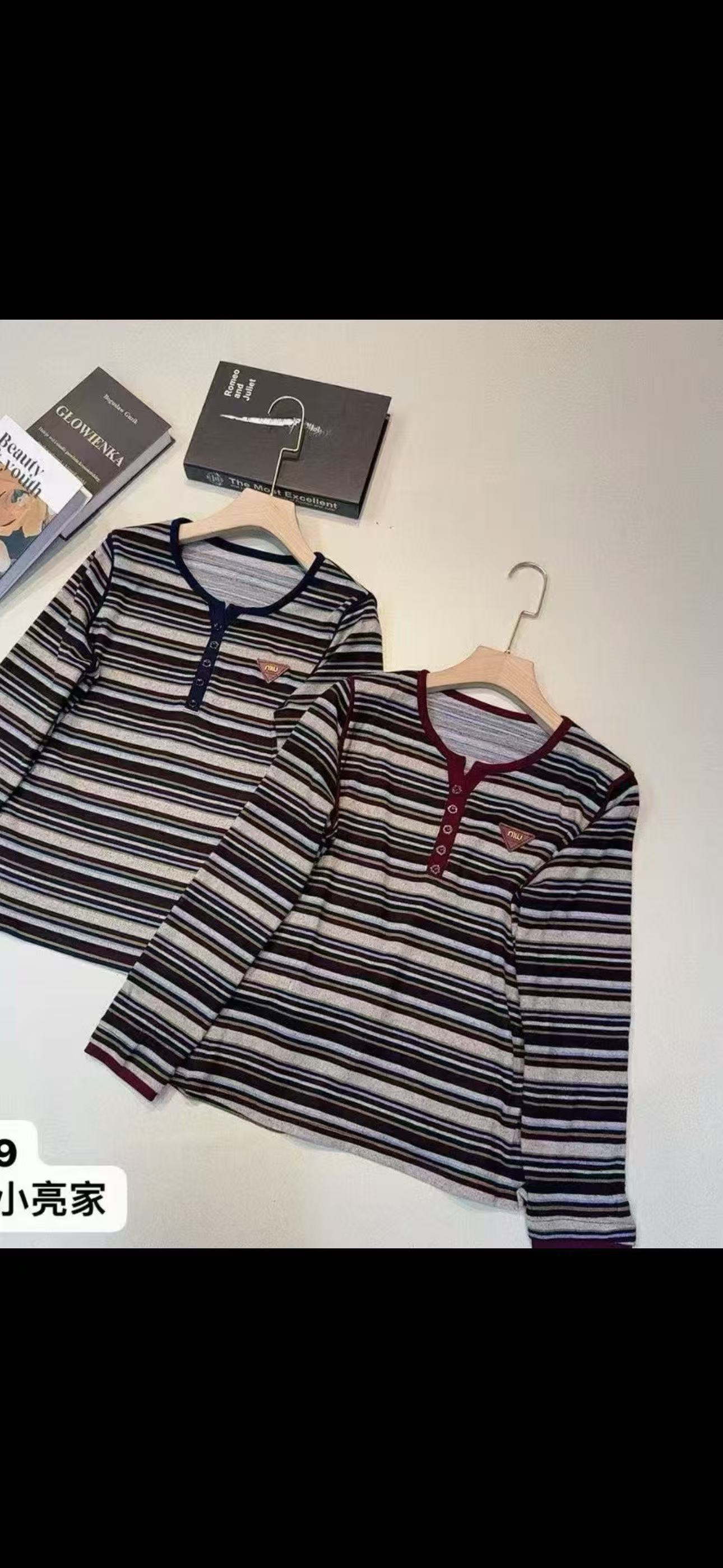 条纹撞色条纹高品质女韩版长袖商务休闲T恤