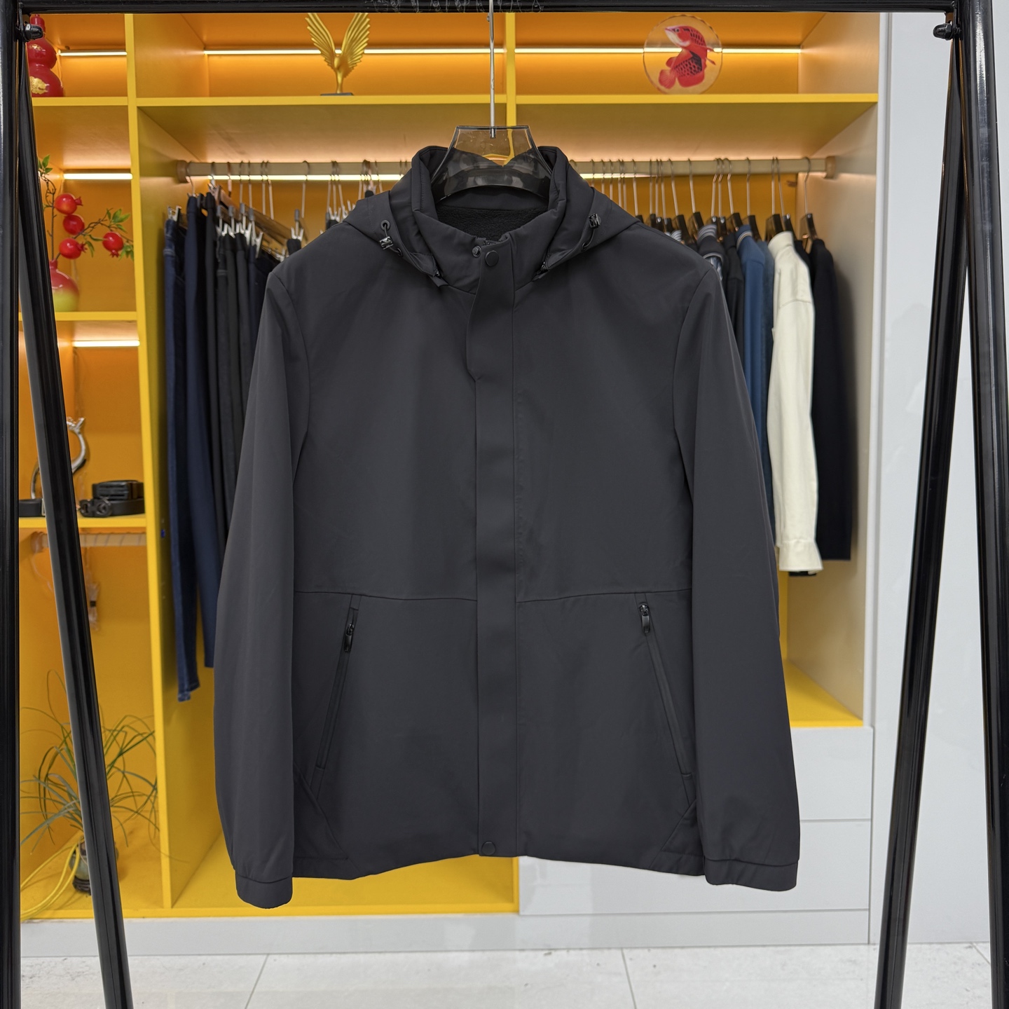 W907男士可拆卸帽加绒夹克纯色防水防风保暖舒适户外日常