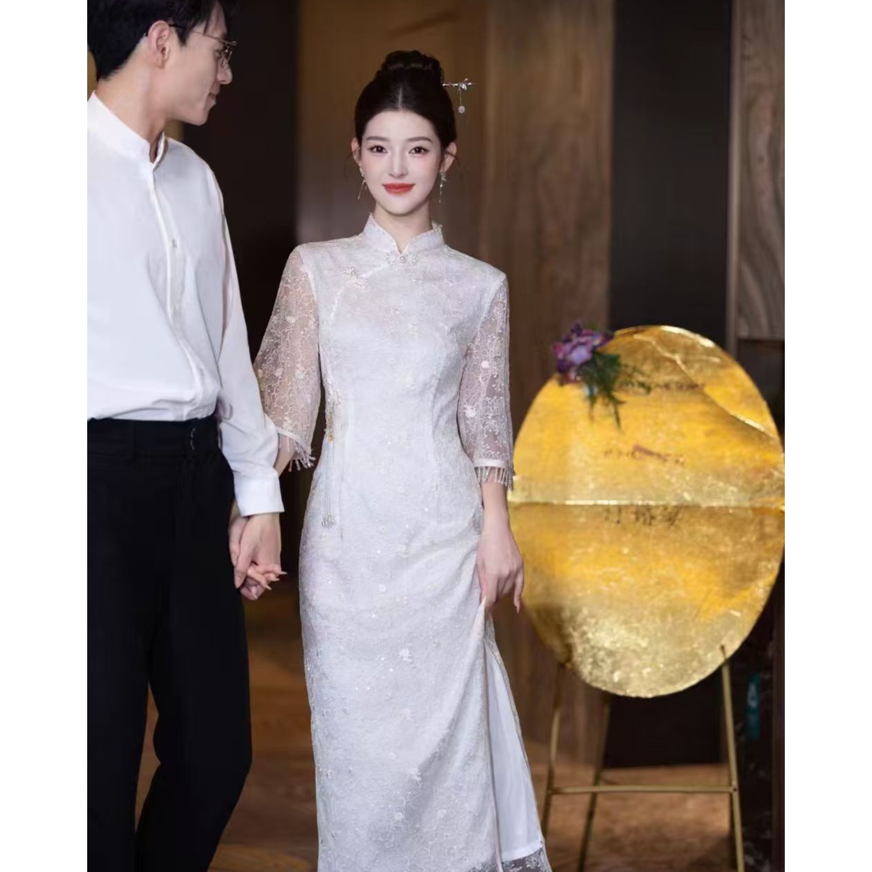 苏故里【月落星辰】文艺气质修身高端日常旗袍奢华气质双层衣长120