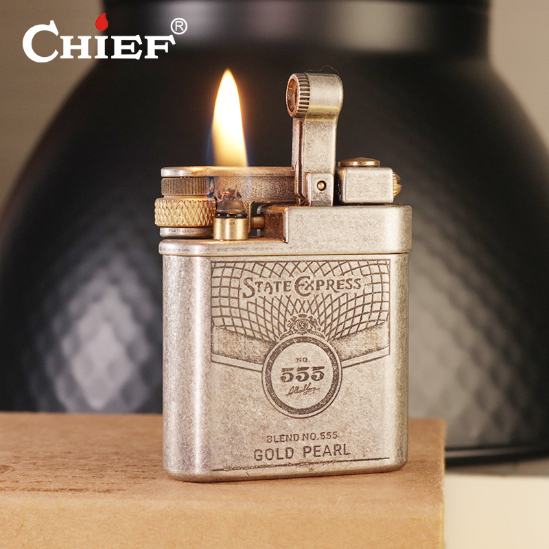 新款复古机械纯铜打火机半自动侧滑轮油机颜值古董男士节日礼物