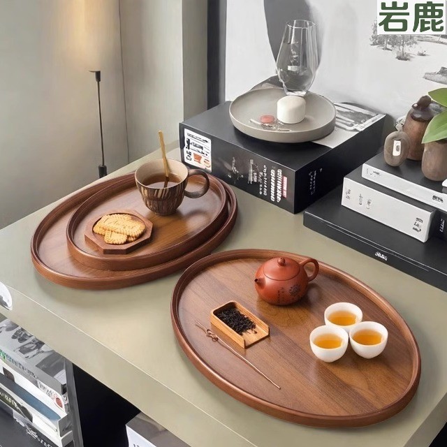 下午茶盘椭圆形托盘茶水杯收纳盘木质早餐盘商用甜品蛋糕点心