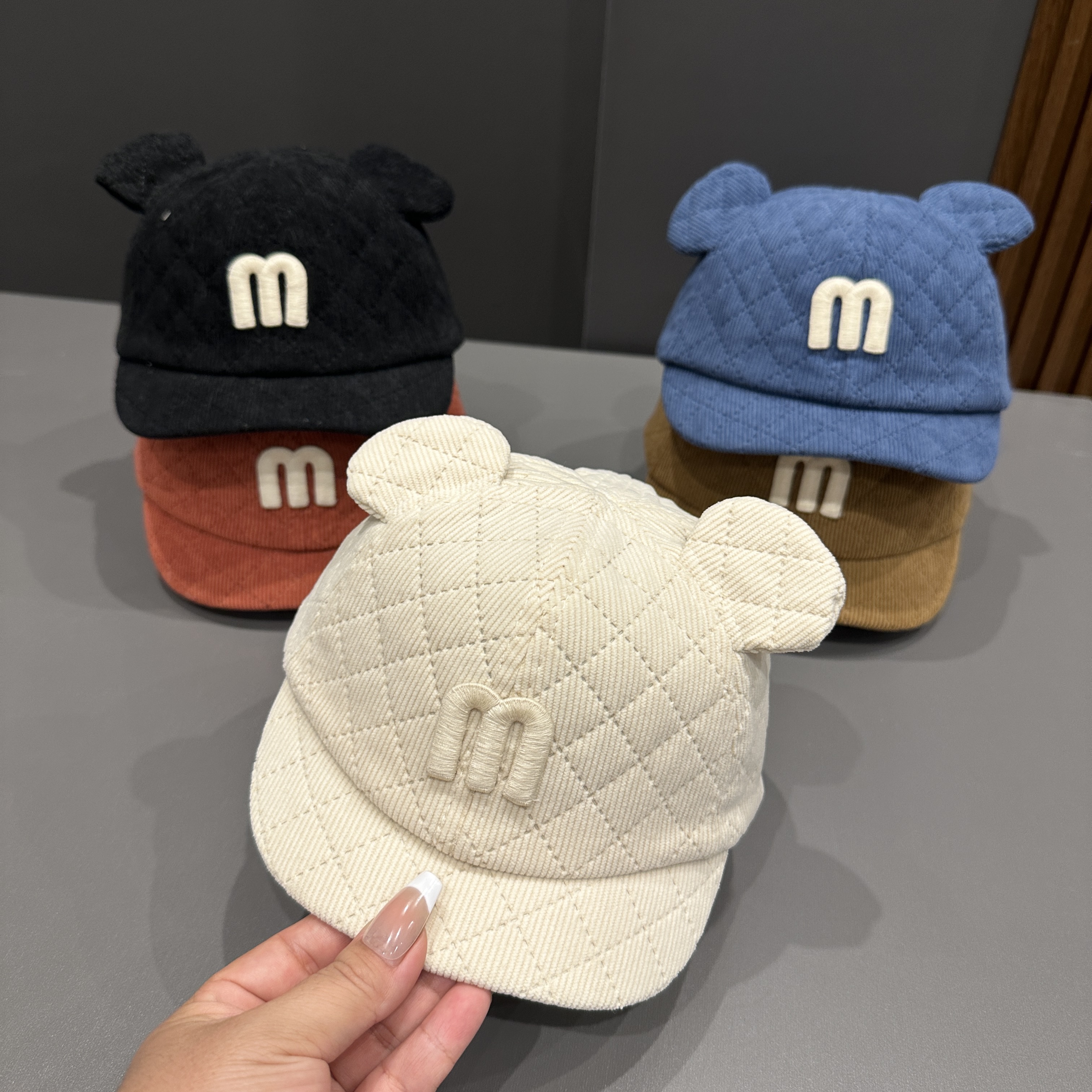 婴儿帽子男女童防风保暖棒球帽秋冬款户外宝宝帽子字母刺绣鸭舌帽