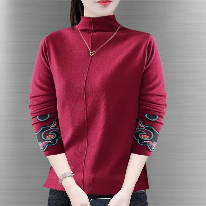 秋冬季新款民族风双面磨毛德绒保暖长袖上衣文艺复古印花T恤