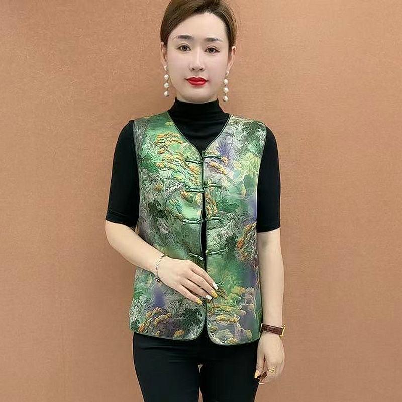 中式国风气质马甲时尚复古坎肩背心盘扣女装妈妈无袖