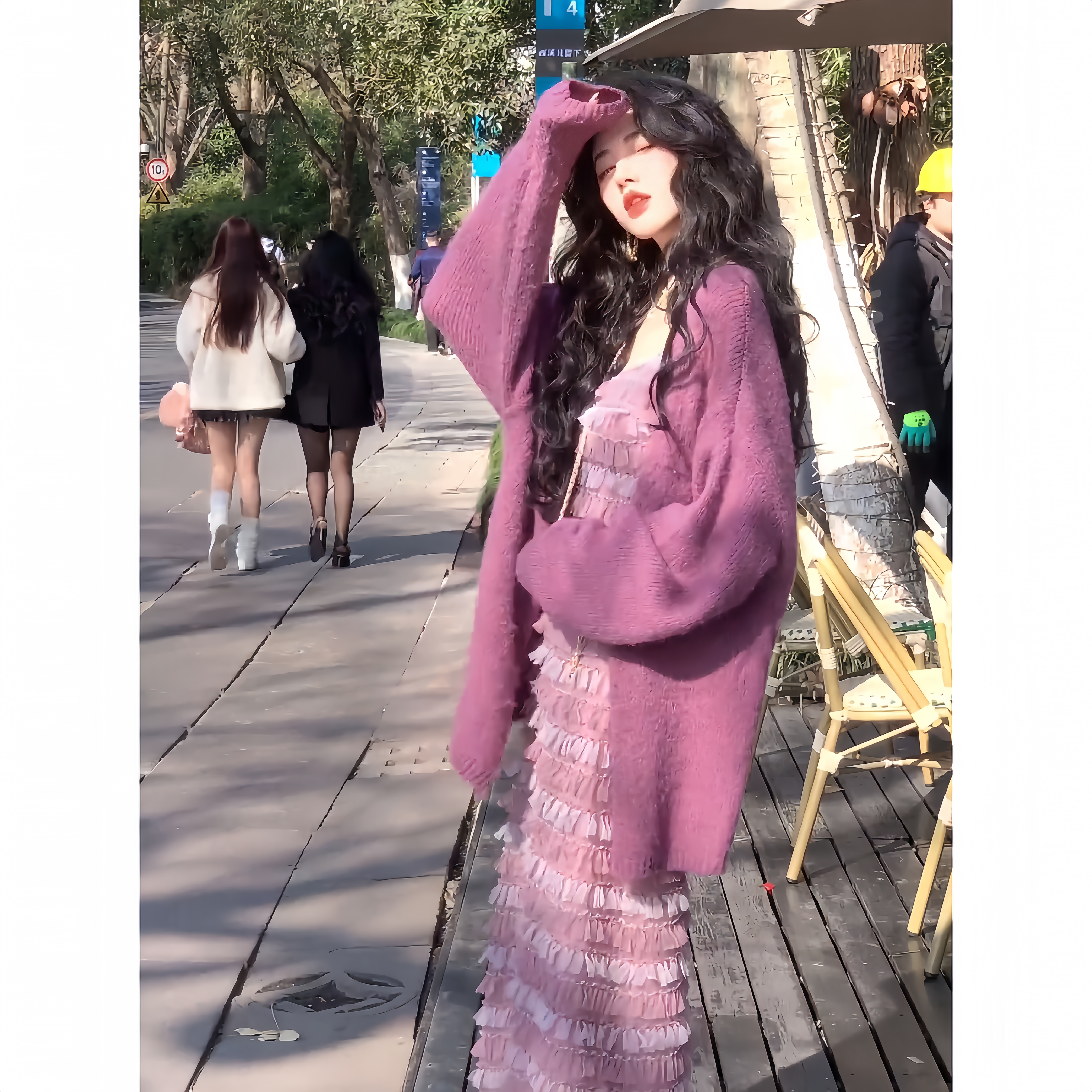 大码女装法式时尚连衣裙2025新款宽松显瘦毛衣外套吊带秋装长裙子