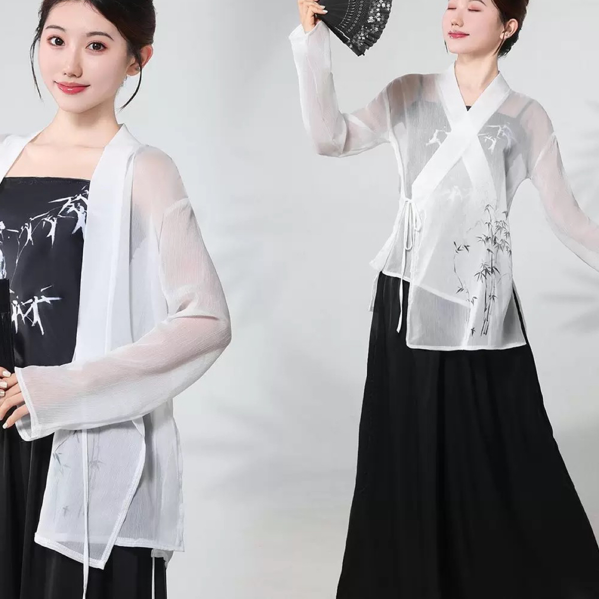 新款古典舞练功服新中式改良衬衫竹叶印花中国舞表演服日常可穿