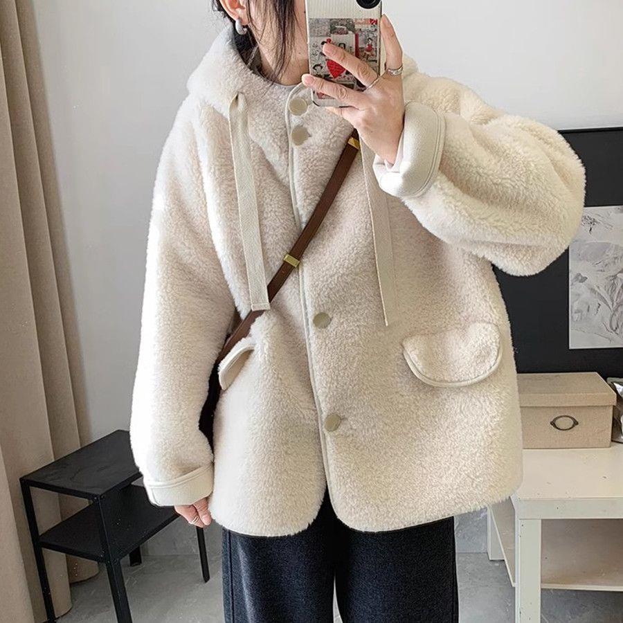 羊羔绒外套女秋冬时尚新款颗粒绒羊羔毛皮毛一体中长款呢大衣松潮