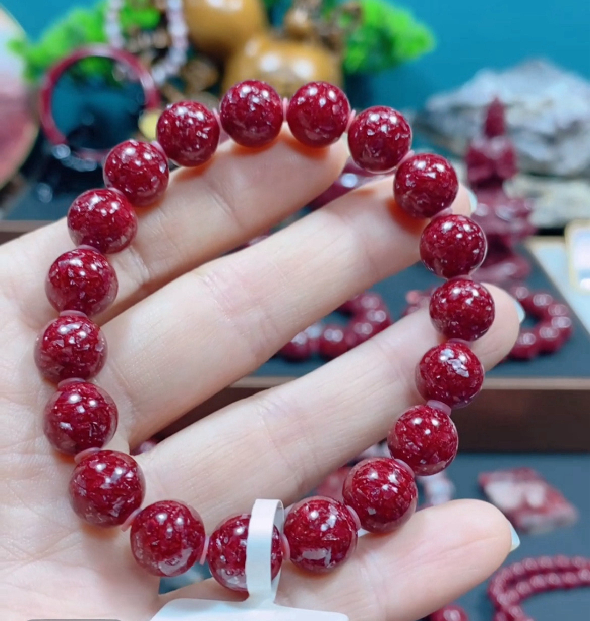 天然辰砂朱砂晶体全透万山三号井朱砂手链保真纯天然真品朱砂手串