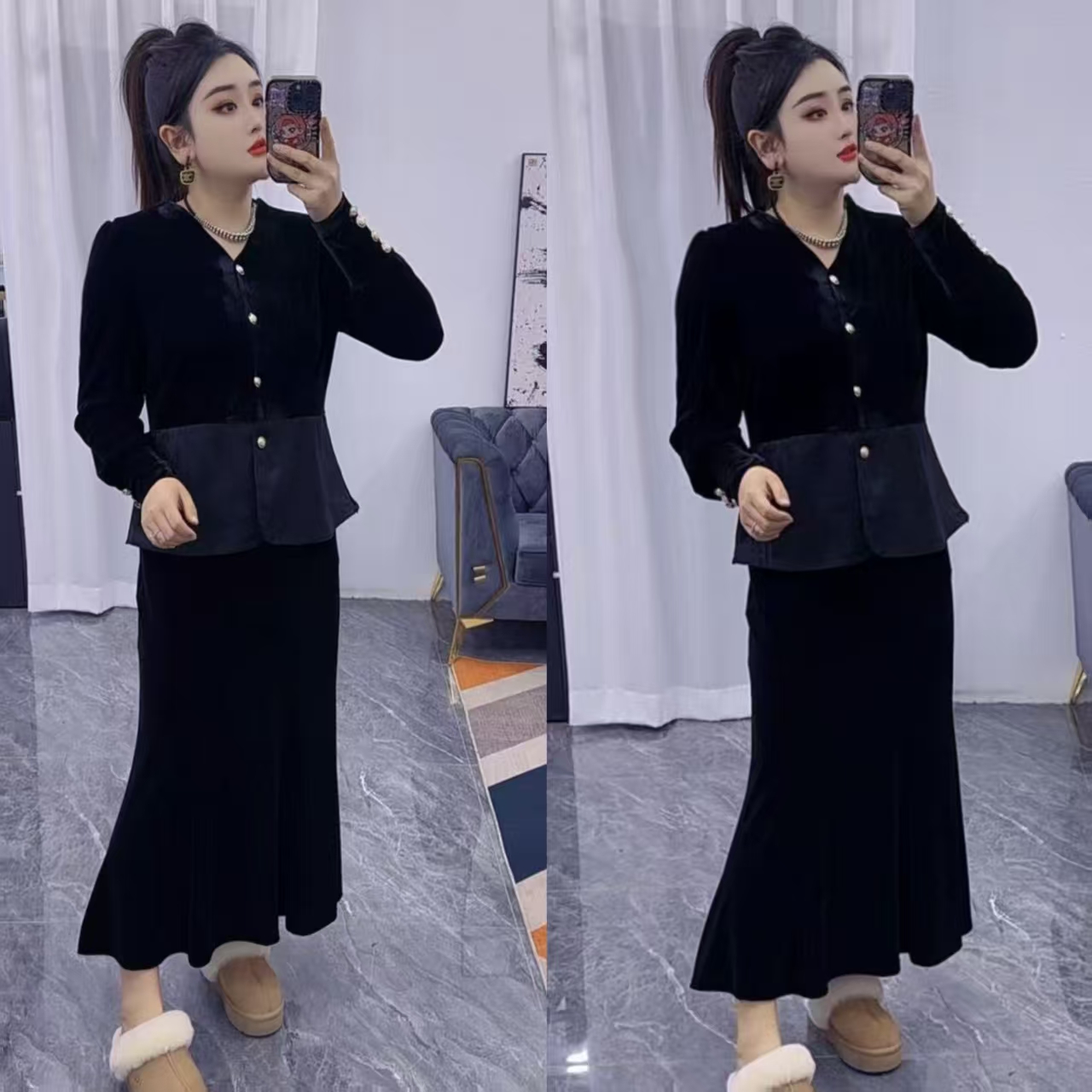 2025秋季新款【丝绒雅韵】黑色丝绒法式高级别致好看上衣81216