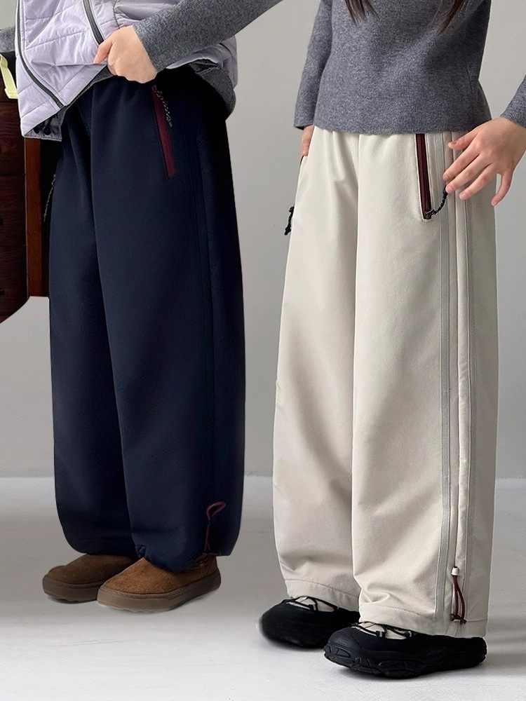 女童2025冬季新款微弹锦氨中大儿童加绒加厚软壳冲锋裤子