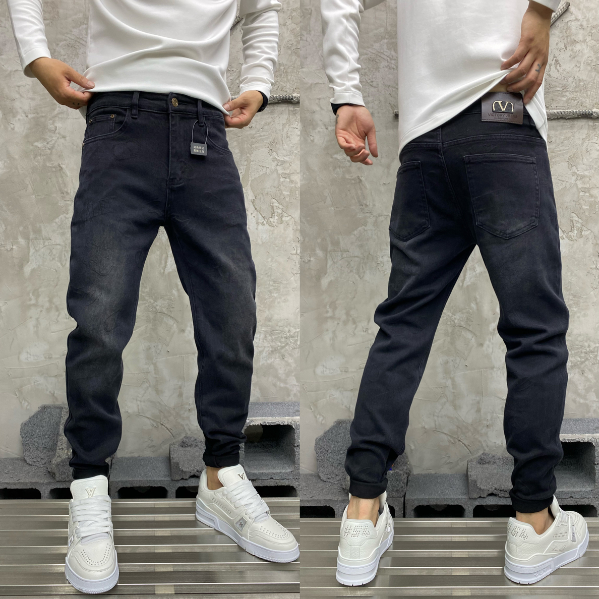 7187男士秋冬提花牛仔小脚裤